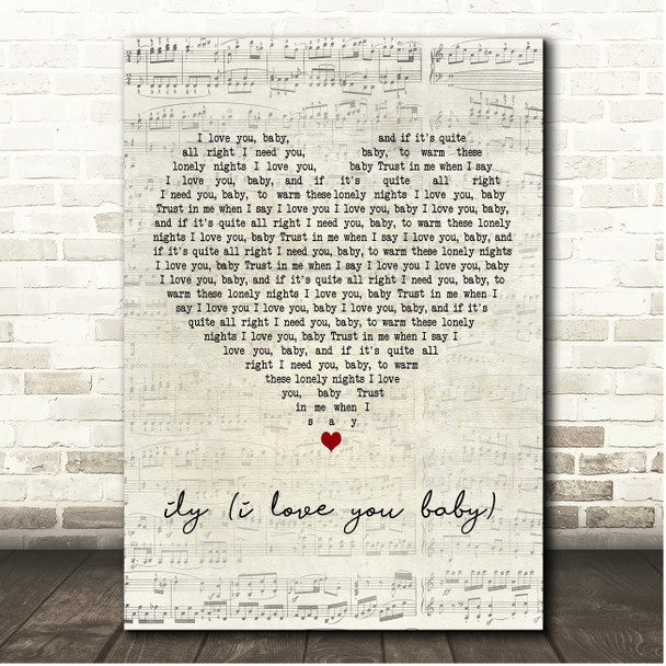Surf Mesa Featuring Emilee ily (i love you baby) Script Heart Song Lyric Print