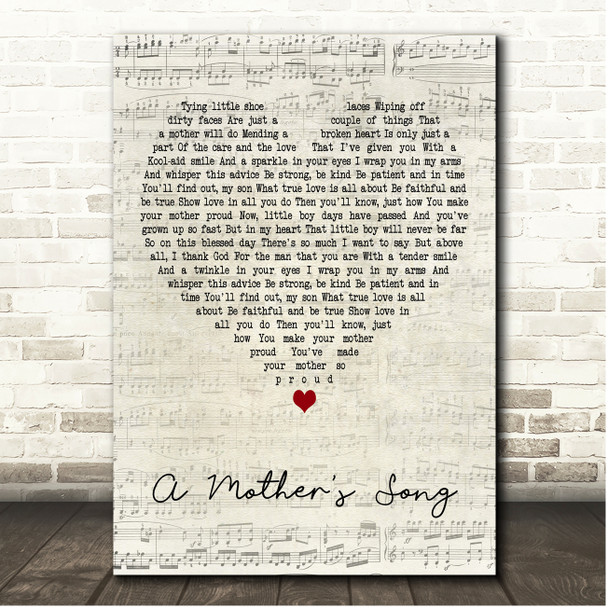 T Carter A Mother's Song Script Heart Song Lyric Print