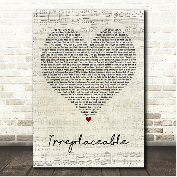 Beyoncé Irreplaceable Script Heart Song Lyric Print