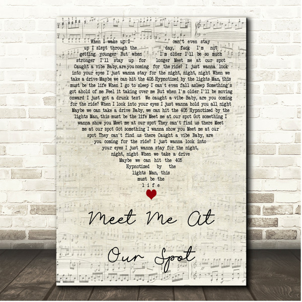 The Anxiety Meet Me At Our Spot Script Heart Song Lyric Print