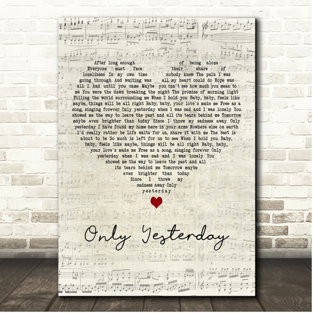 The Carpenters Only Yesterday Script Heart Song Lyric Print