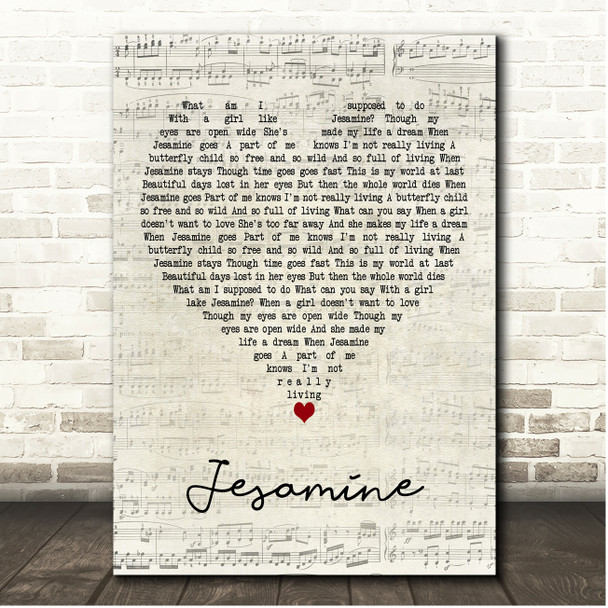 The Casuals Jesamine Script Heart Song Lyric Print