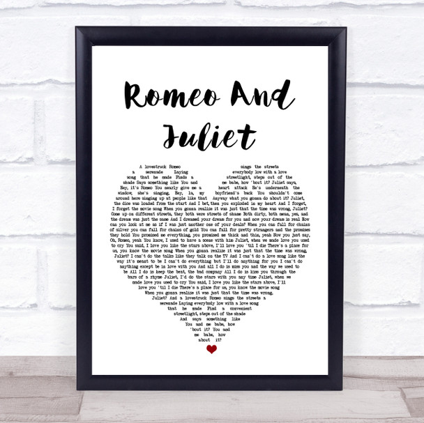 Dire Straits Romeo And Juliet Heart Song Lyric Music Wall Art Print