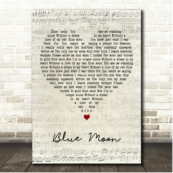 Billie Holiday Blue Moon Script Heart Song Lyric Print