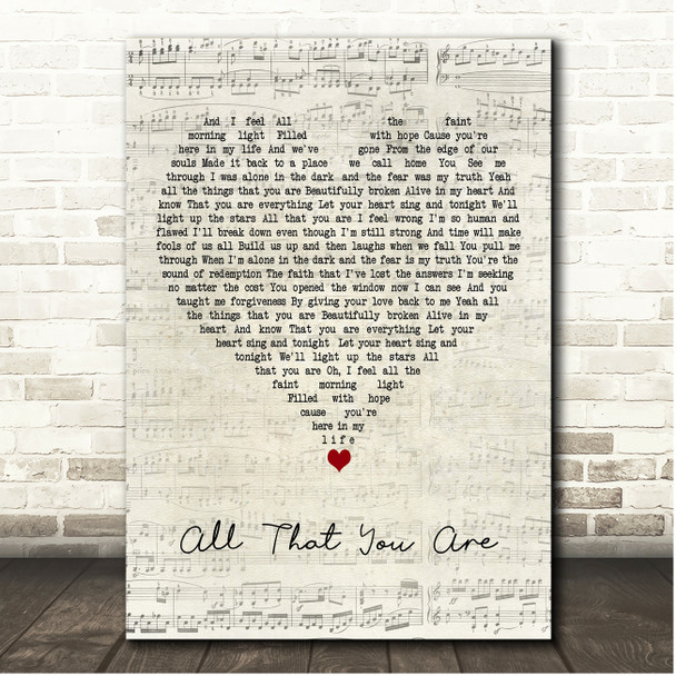 The Goo Goo Dolls All That You Are Script Heart Song Lyric Print