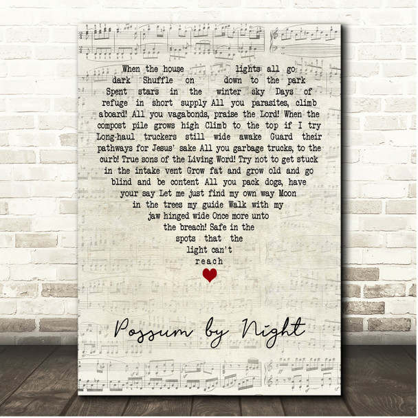 The Mountain Goats Possum by Night Script Heart Song Lyric Print