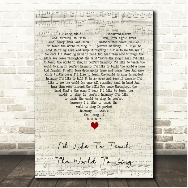 The New Seekers I'd Like To Teach The World To Sing Script Heart Song Lyric Print