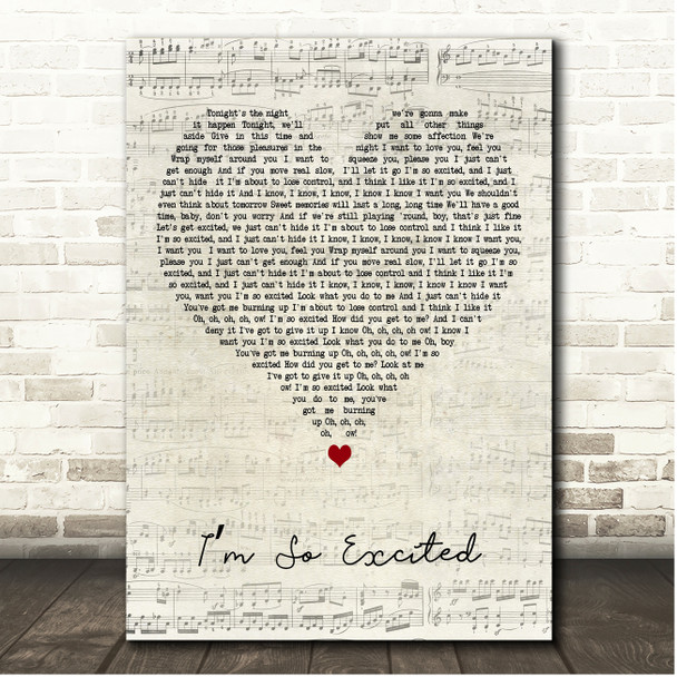 The Pointer Sisters Im So Excited Script Heart Song Lyric Print