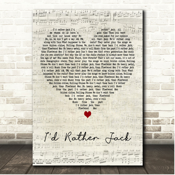 The Reynolds Girls I'd Rather Jack Script Heart Song Lyric Print