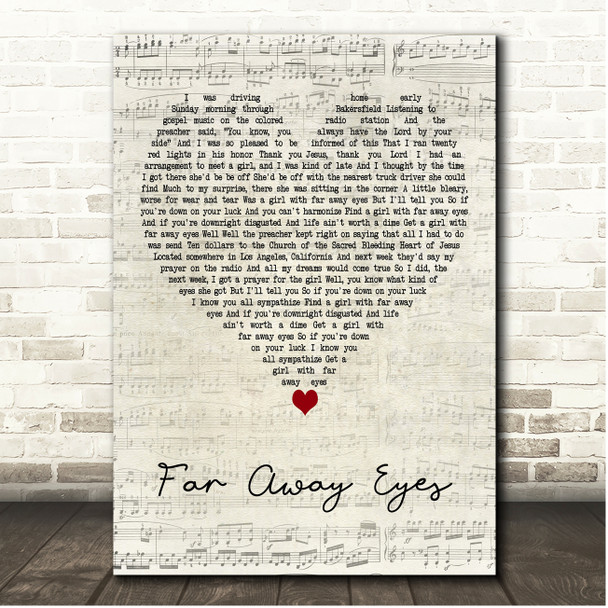 The Rolling Stones Far Away Eyes Script Heart Song Lyric Print