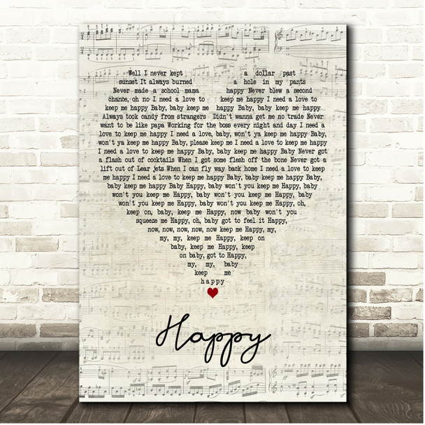 The Rolling Stones Happy Script Heart Song Lyric Print