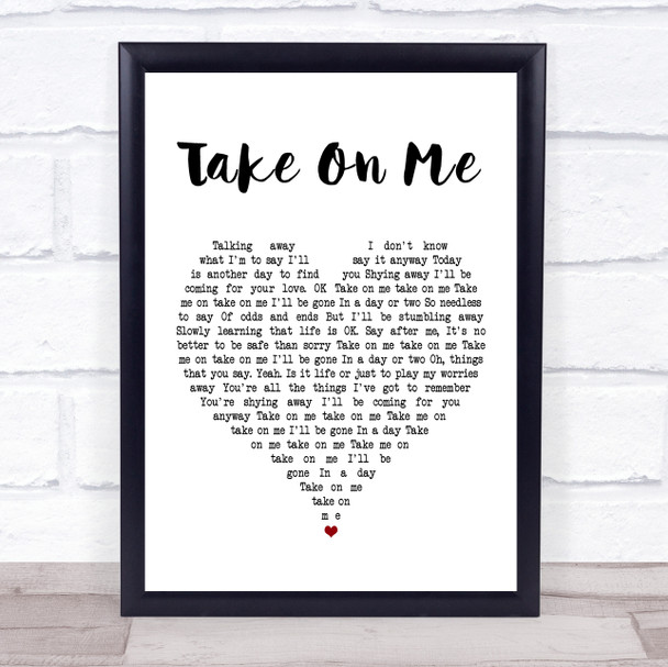 A-ha Take On Me White Heart Song Lyric Music Wall Art Print