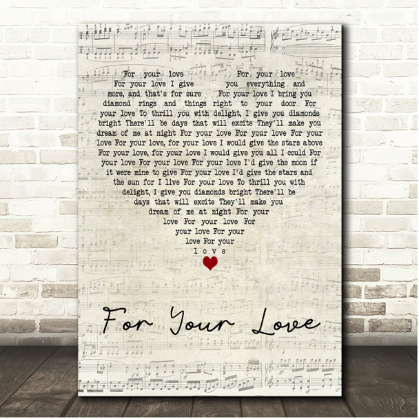 The Yardbirds For Your Love Script Heart Song Lyric Print