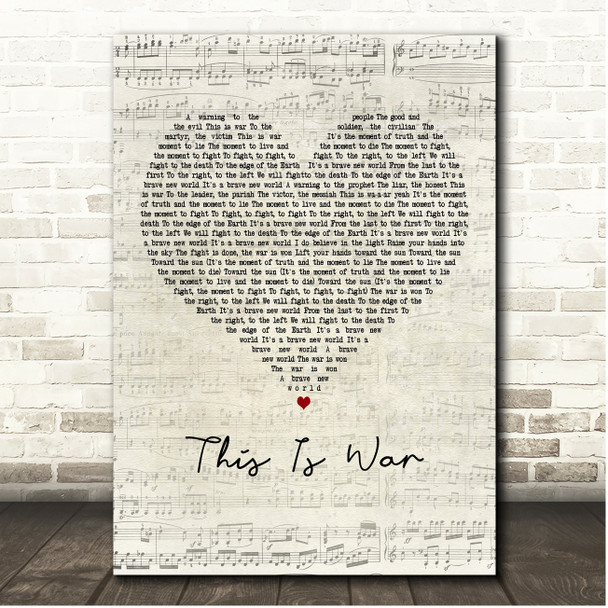 Thirty Seconds to Mars This Is War Script Heart Song Lyric Print