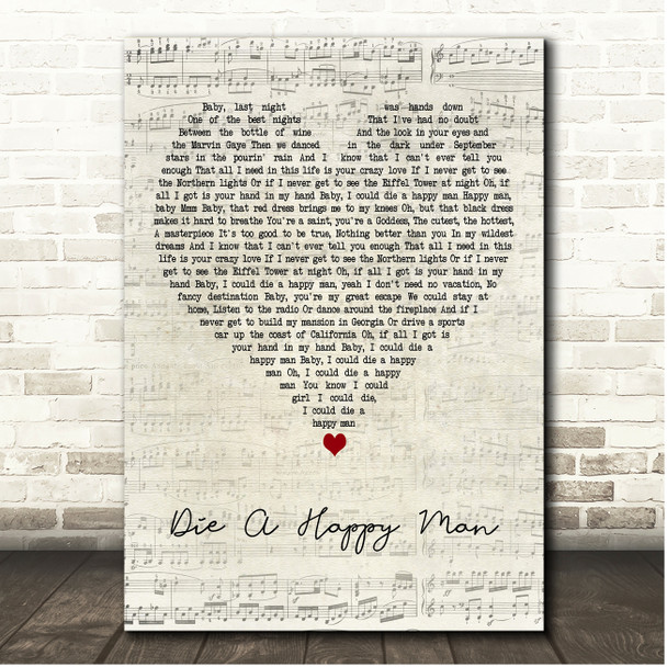 Thomas Rhett Die A Happy Man Script Heart Song Lyric Print