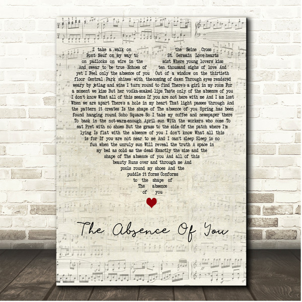 Tim Minchin The Absence Of You Script Heart Song Lyric Print