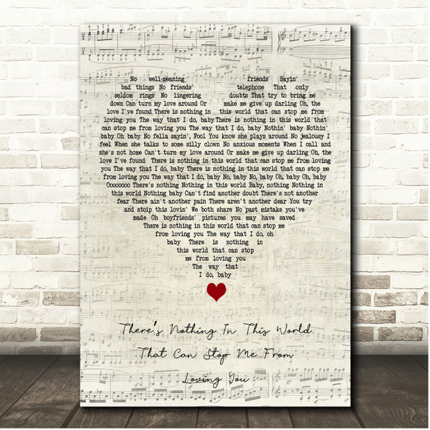 Tom Brock Theres Nothing In This World That Can Stop Me From Loving You Script Heart Song Lyric Print
