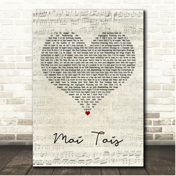 Train feat. Skylar Grey Mai Tais Script Heart Song Lyric Print