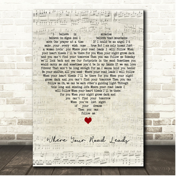 Trisha Yearwood Where Your Road Leads Script Heart Song Lyric Print