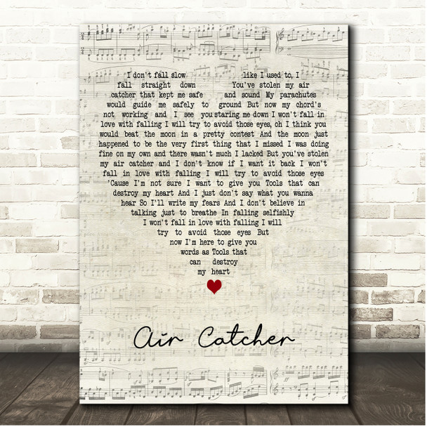 Twenty One Pilots Air Catcher Script Heart Song Lyric Print