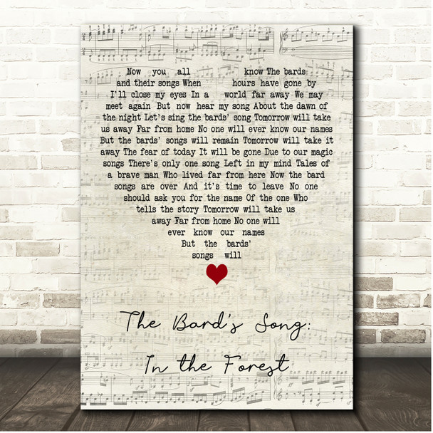 Blind Guardian The Bard's Song In the Forest Script Heart Song Lyric Print