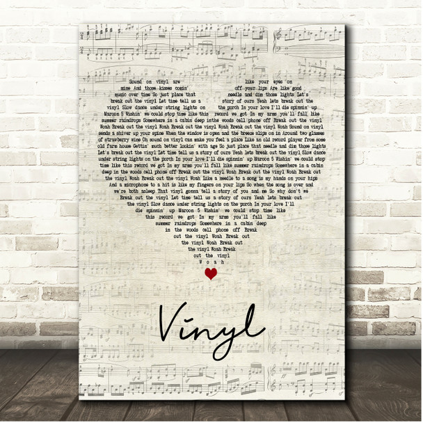 Upchurch Vinyl Script Heart Song Lyric Print