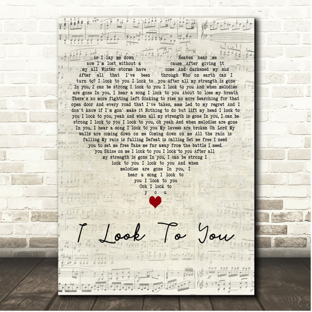 Whitney Houston I Look To You Script Heart Song Lyric Print