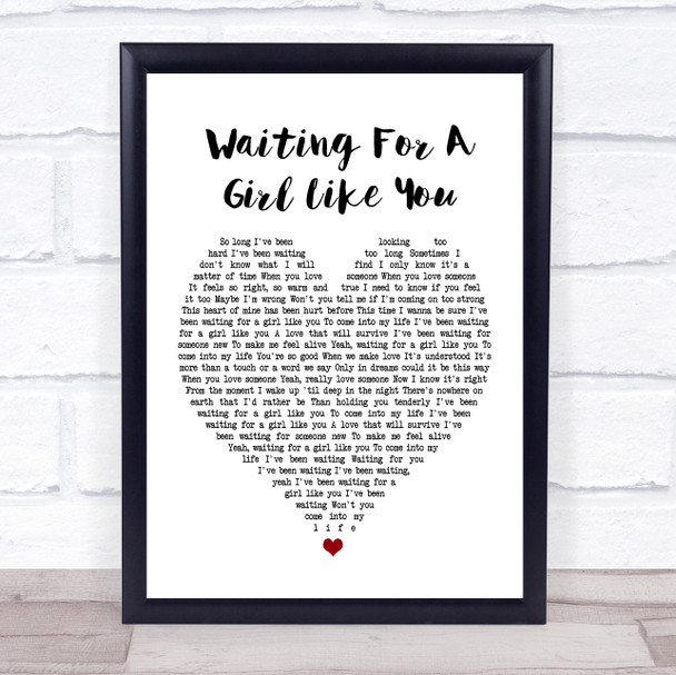 Foreigner Waiting For A Girl Like You White Heart Song Lyric Music Wall Art Print