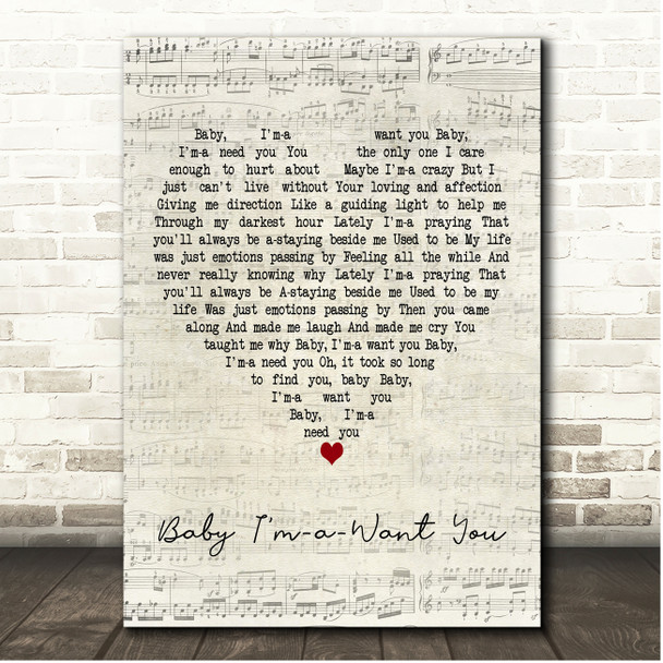 Bread Baby Im-a-Want You Script Heart Song Lyric Print