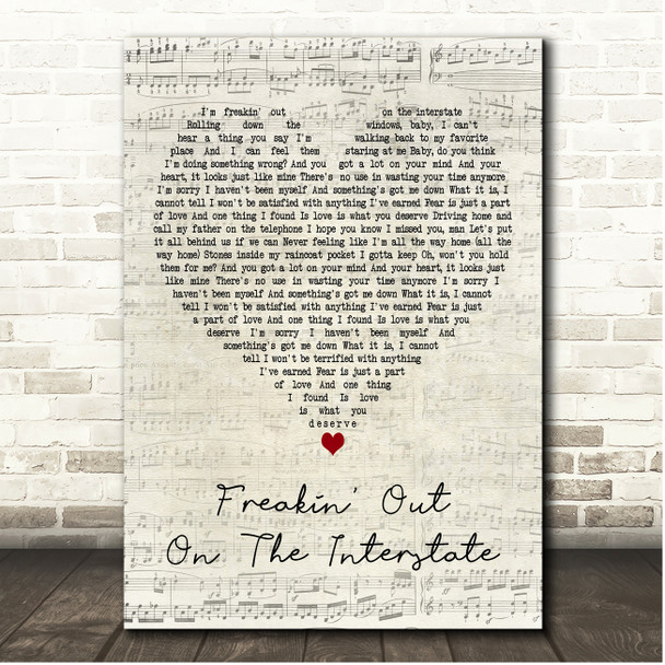 Briston Maroney Freakin Out on the Interstate Script Heart Song Lyric Print