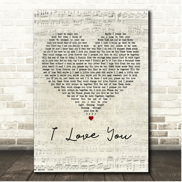 Céline Dion I Love You Script Heart Song Lyric Print