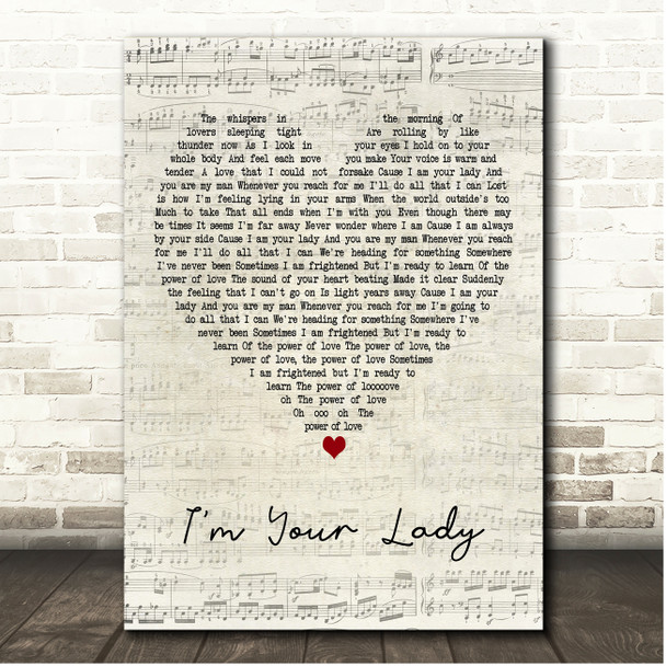 Celine Dion I'm Your Lady Script Heart Song Lyric Print