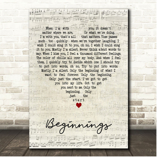 Chicago Beginnings Script Heart Song Lyric Print