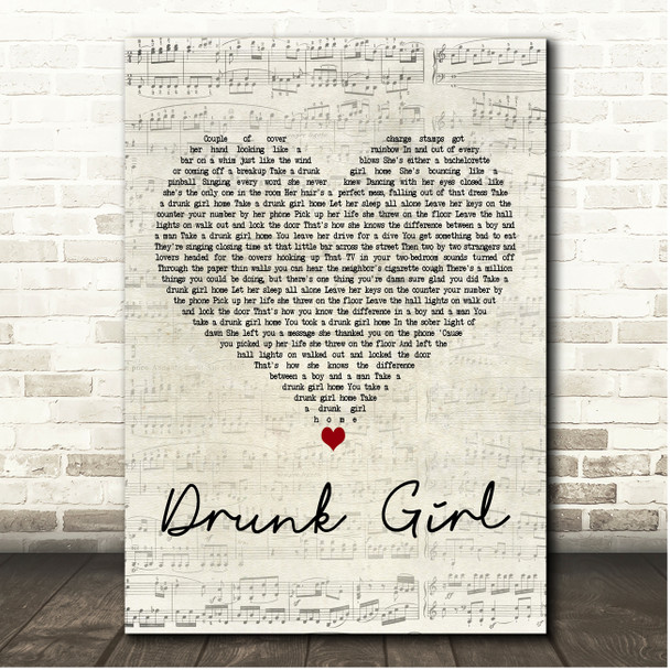 Chris Janson Drunk Girl Script Heart Song Lyric Print