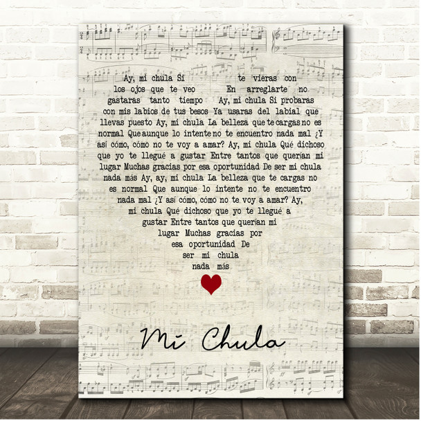 Christian Nodal Mi Chula Script Heart Song Lyric Print