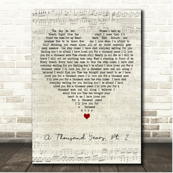 Christina Perri ft Steve Kazee A Thousand Years, Pt. 2 Script Heart Song Lyric Print