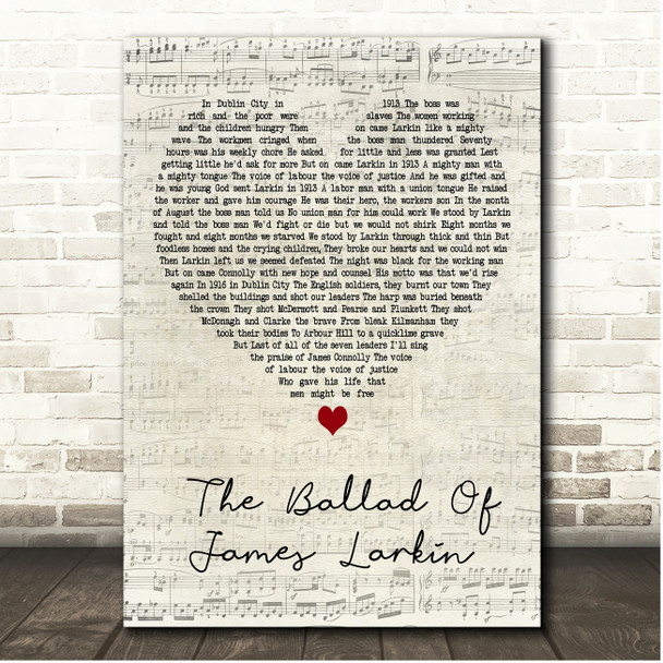 Christy Moore The Ballad Of James Larkin Script Heart Song Lyric Print