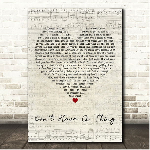 Dan Andriano Don't Have A Thing Script Heart Song Lyric Print