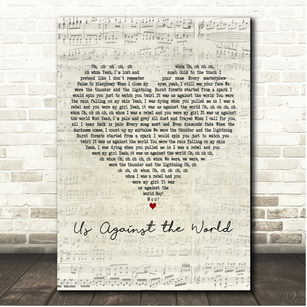 Darren Styles Us Against the World Script Heart Song Lyric Print