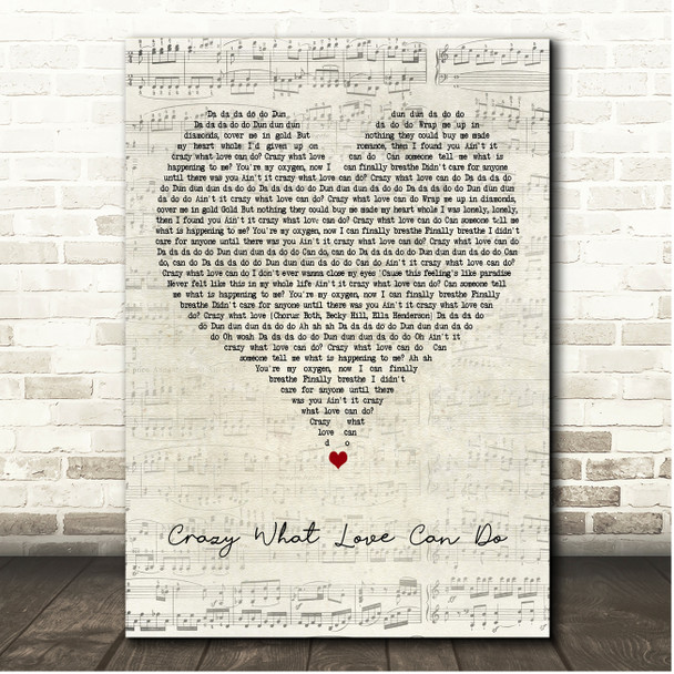 David Guetta, Becky Hill & Ella Henderson Crazy What Love Can Do Script Heart Song Lyric Print
