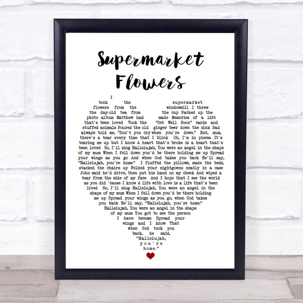 Supermarket Flowers Ed Sheeran Song Lyric Heart Music Wall Art Print