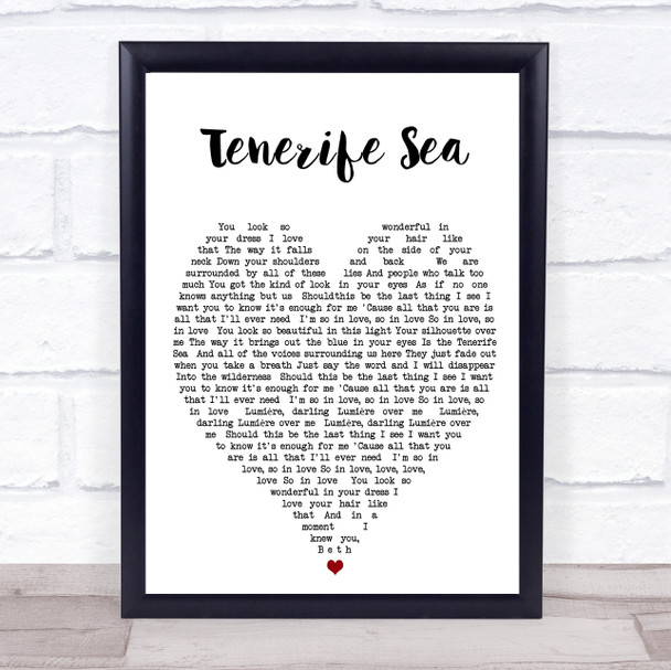 Tenerife Sea Ed Sheeran Song Lyric Heart Music Wall Art Print