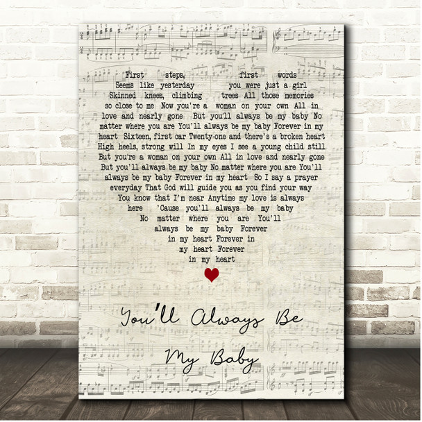 Alan Jackson Youll Always Be My Baby Script Heart Song Lyric Print