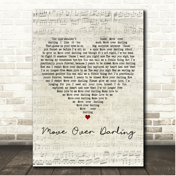 Doris Day Move Over Darling Script Heart Song Lyric Print