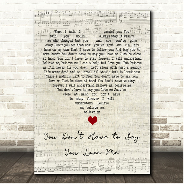 Dusty Springfield You Dont Have to Say You Love Me Script Heart Song Lyric Print