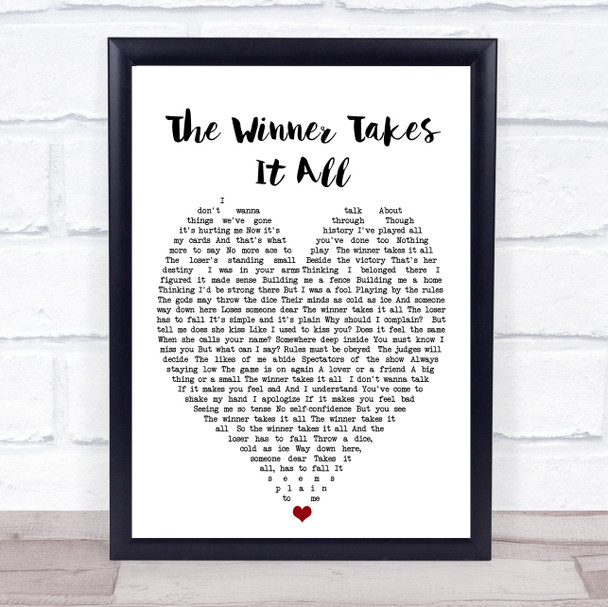 The Winner Takes It All ABBA Heart Song Lyric Music Wall Art Print