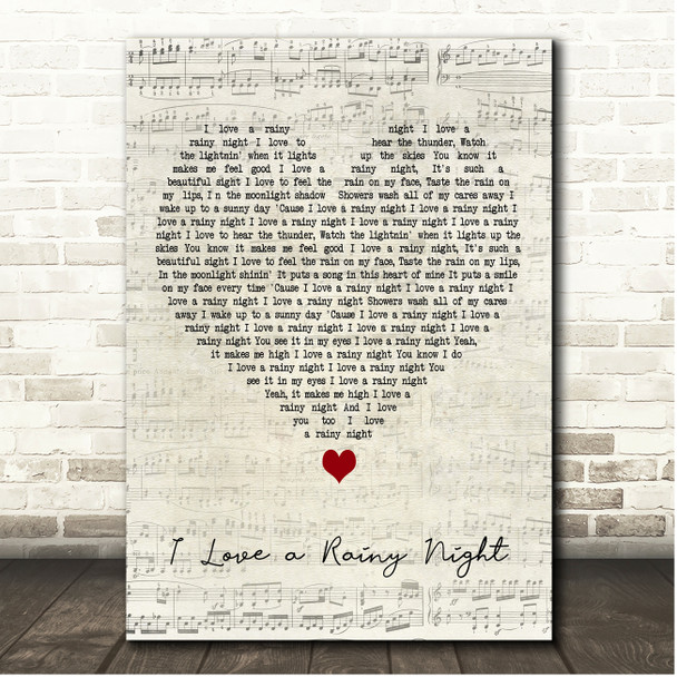 Eddie Rabbitt I Love a Rainy Night Script Heart Song Lyric Print