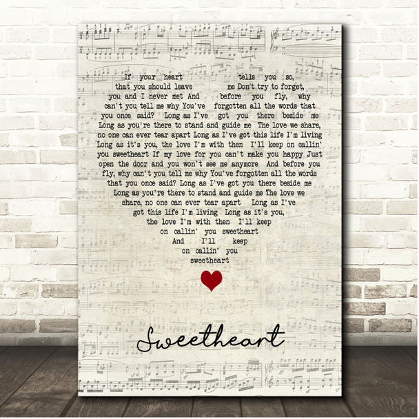 Engelbert Humperdinck Sweetheart Script Heart Song Lyric Print