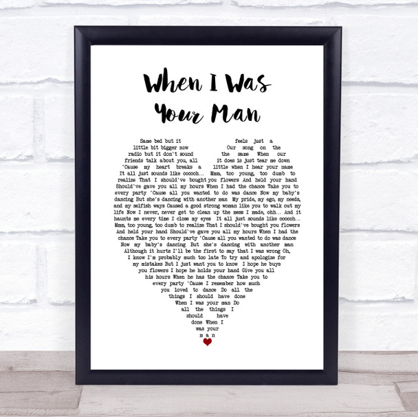 When I Was Your Man Bruno Mars Heart Song Lyric Music Wall Art Print