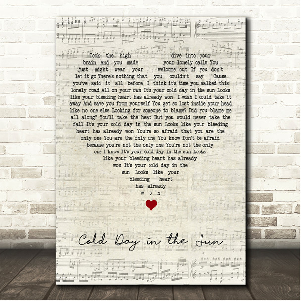 Foo Fighters Cold Day in the Sun Script Heart Song Lyric Print